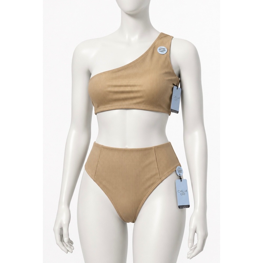 Calia 2pc swimsuit Bikini Minimal ribbed 1 Shoulder top and high waist bottom XL